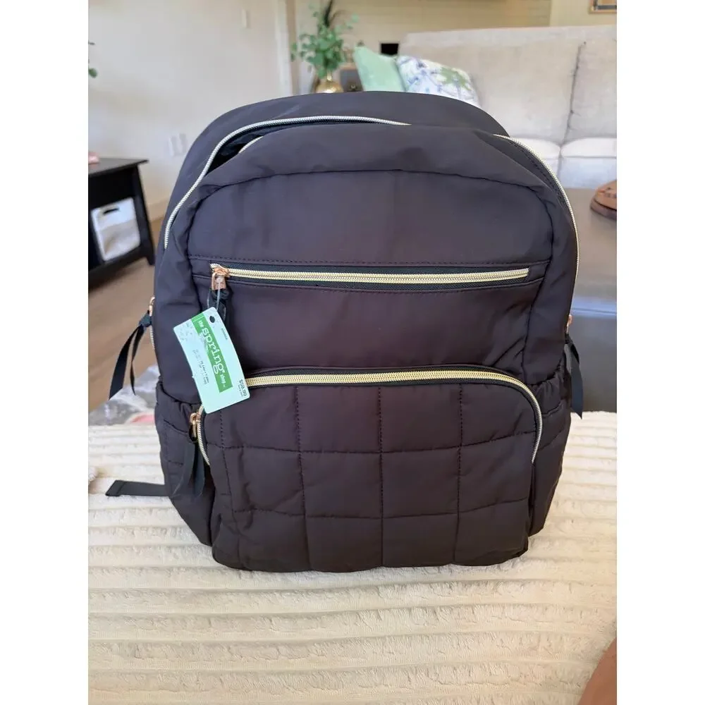 NWT Hobby Lobby The Spring Shop Black Quilted Backpack Gold Hardware Puffer Bag